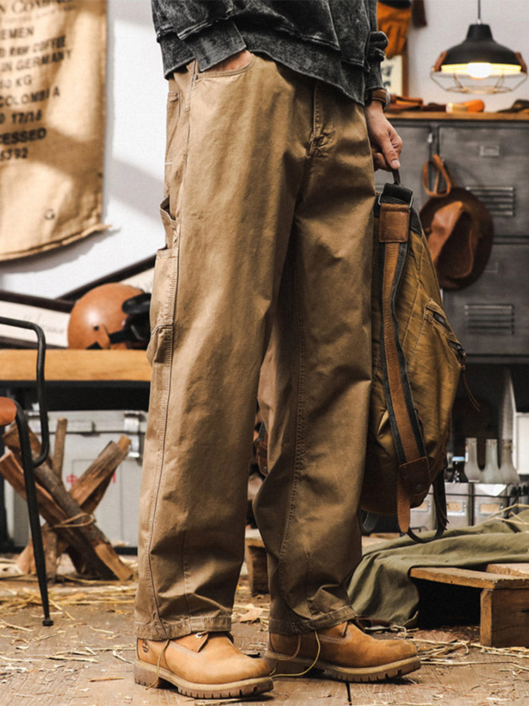 Pantaloni da uomo a gamba larga in 100% cotone, stile cargo rétro