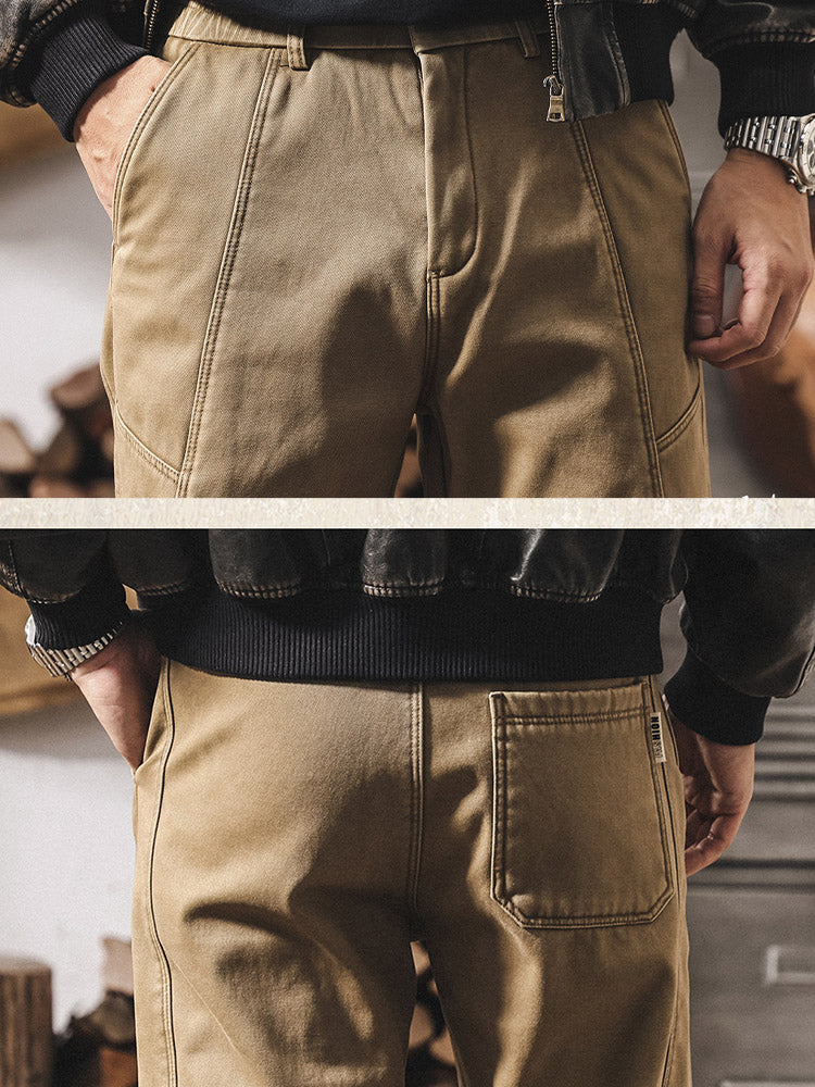 Herrenhose aus 100 % Baumwolle mit weitem Bein und kontrastierenden Nähten im Retro-Stil