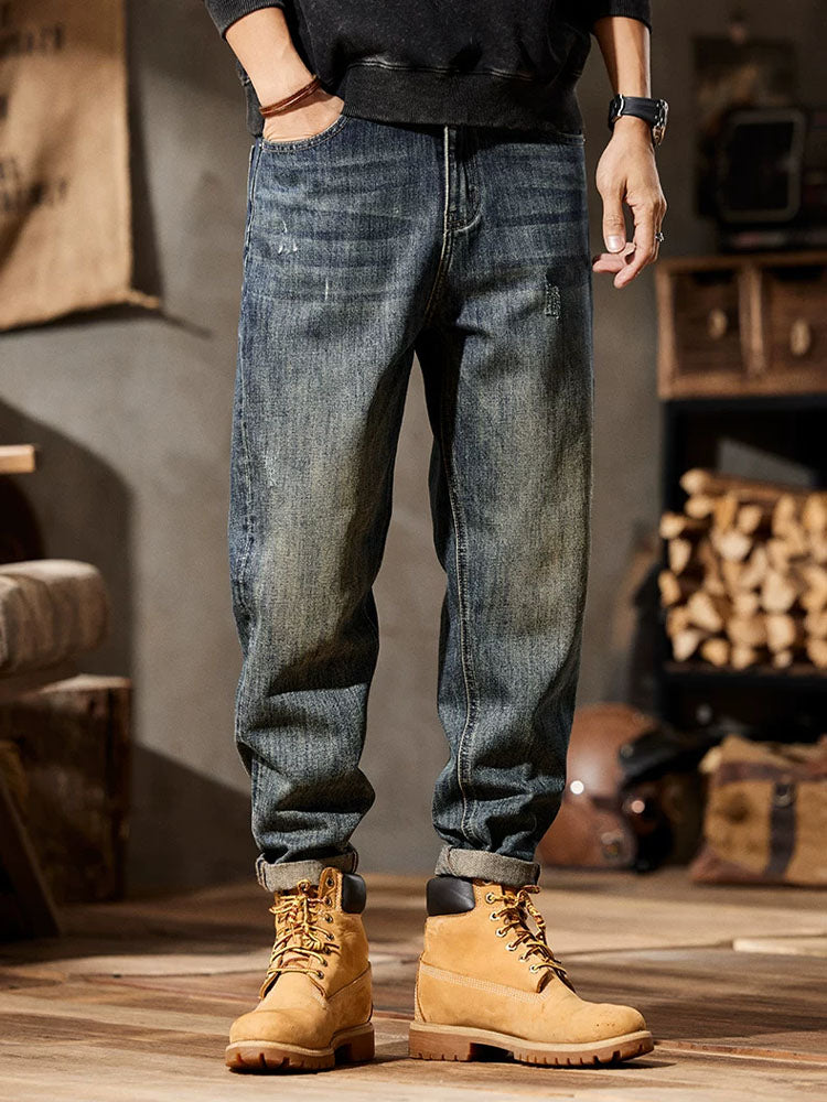 Männer Retro‑Waschen Ballon‑Fit‑Jeans mit Mehrfachtaschen‑Design
