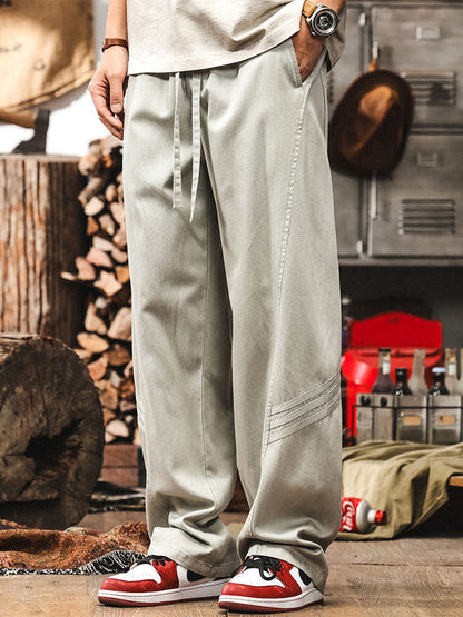 Pantalon décontracté homme en lyocell et coton, jambes larges, cordon de serrage