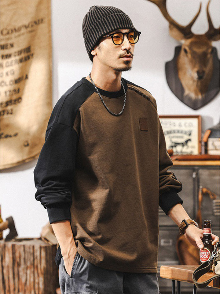 Sweat-shirt pour homme à col rond, 100 % coton, au design « color-block »