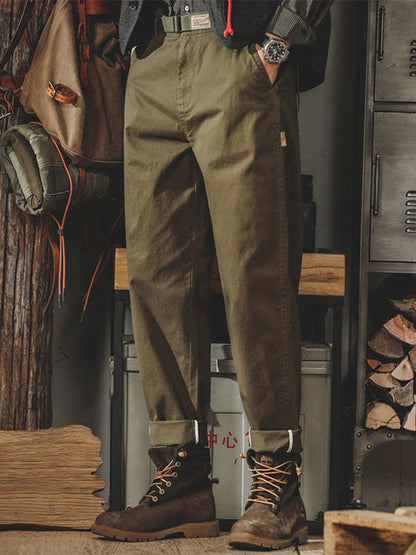 Pantaloni chino da uomo affusolati, effetto vintage