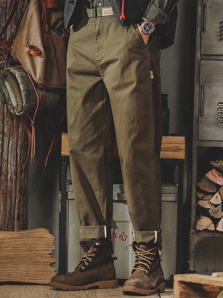 Pantaloni chino da uomo affusolati, effetto vintage