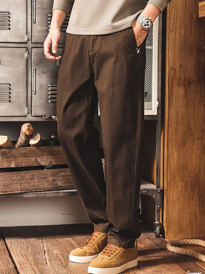 Pantaloni chino da uomo in stile workwear rétro, in cotone con vita elasticizzata