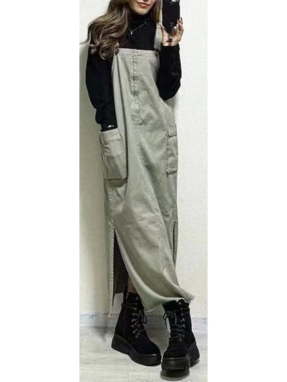 Robe salopette coupe décontractée pour femme avec fentes latérales