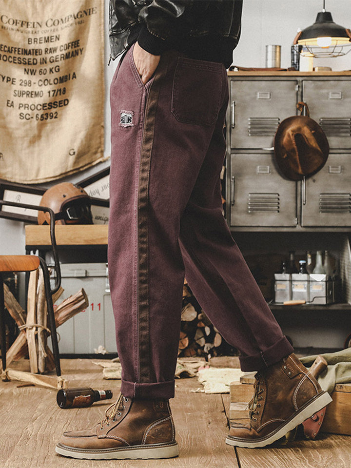 Herren Vintage Freizeithose aus 100% Baumwolle mit Seitenkontraststreifen