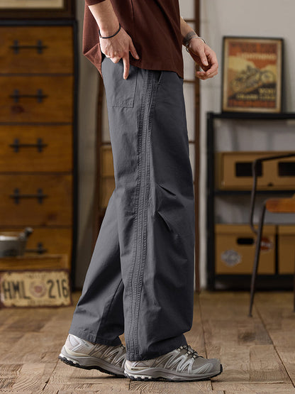 Lässige Herren-Baumwollhose mit weitem Bein und Kordelzug
