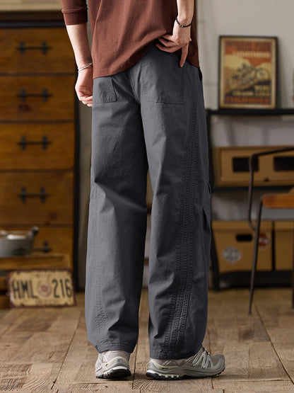 Lässige Herren-Baumwollhose mit weitem Bein und Kordelzug