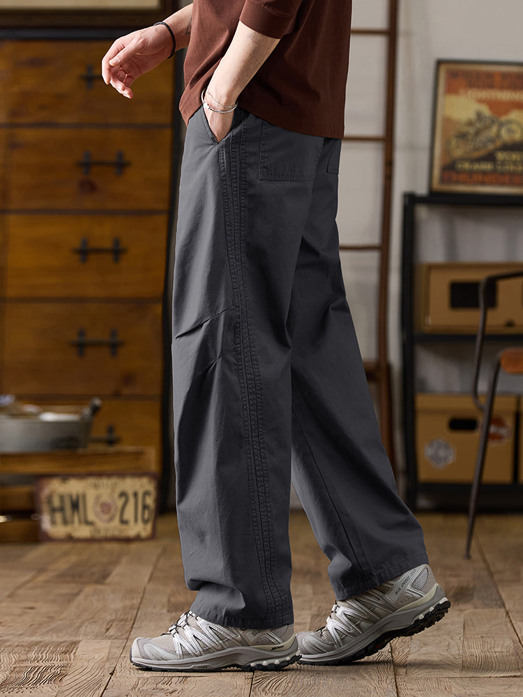 Lässige Herren-Baumwollhose mit weitem Bein und Kordelzug