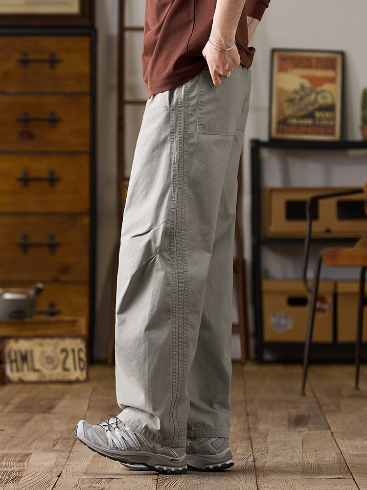 Lässige Herren-Baumwollhose mit weitem Bein und Kordelzug