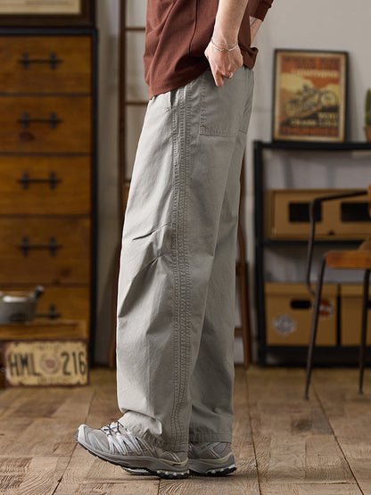 Lässige Herren-Baumwollhose mit weitem Bein und Kordelzug