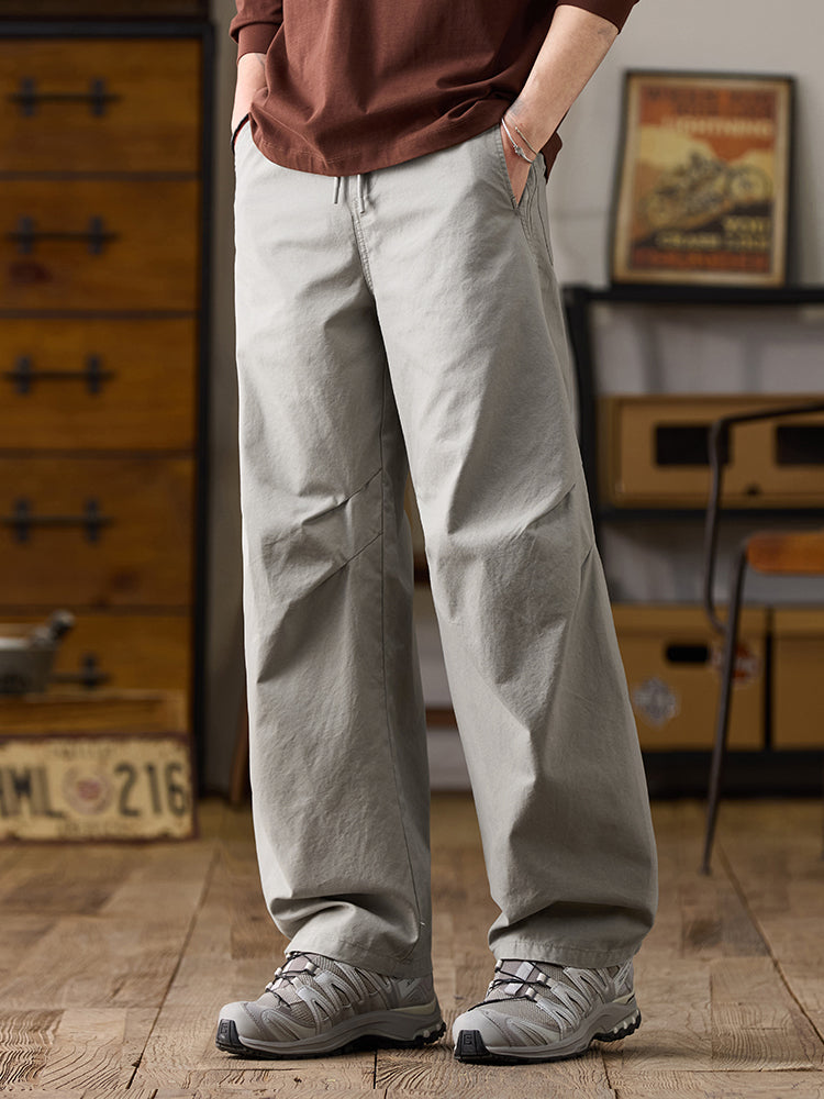 Lässige Herren-Baumwollhose mit weitem Bein und Kordelzug