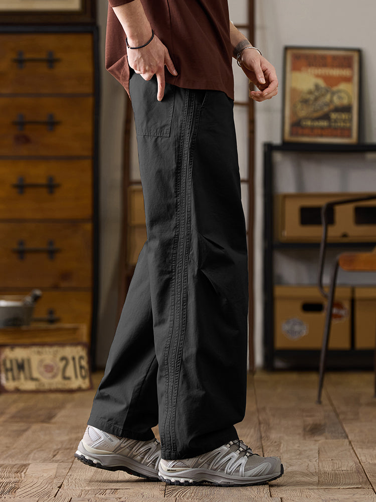 Lässige Herren-Baumwollhose mit weitem Bein und Kordelzug