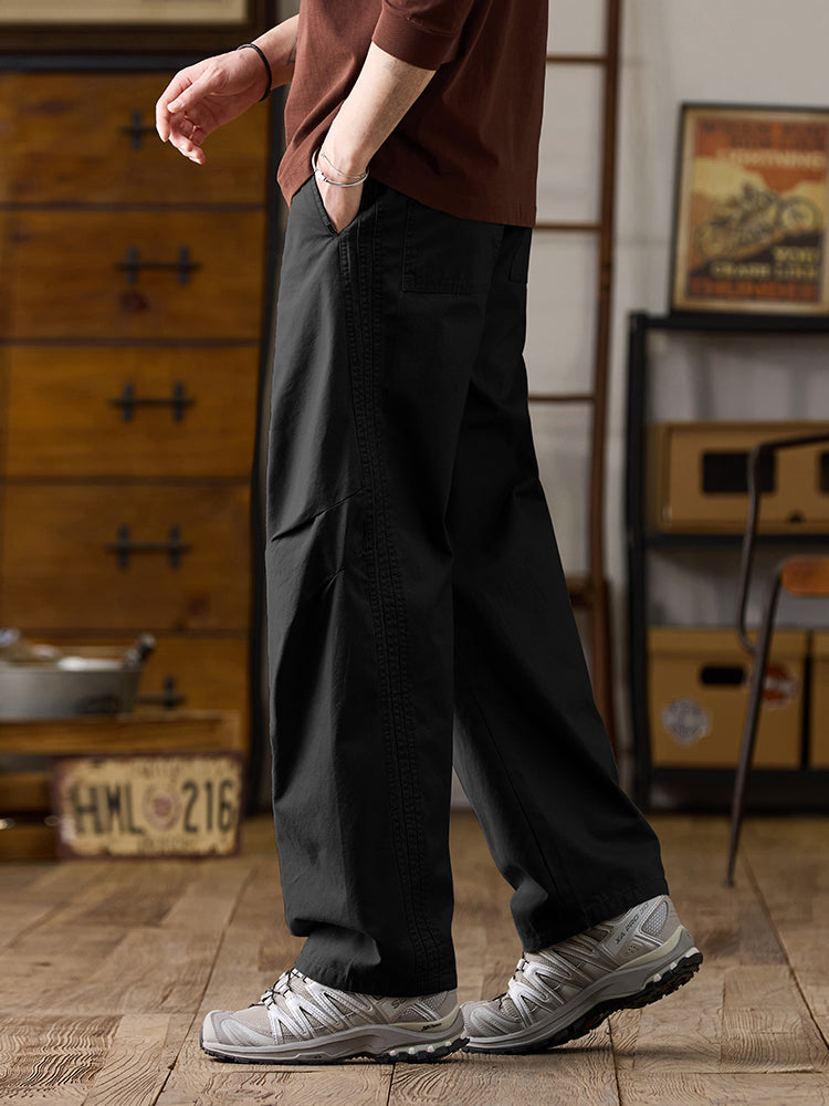 Lässige Herren-Baumwollhose mit weitem Bein und Kordelzug