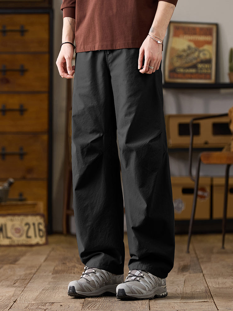 Lässige Herren-Baumwollhose mit weitem Bein und Kordelzug