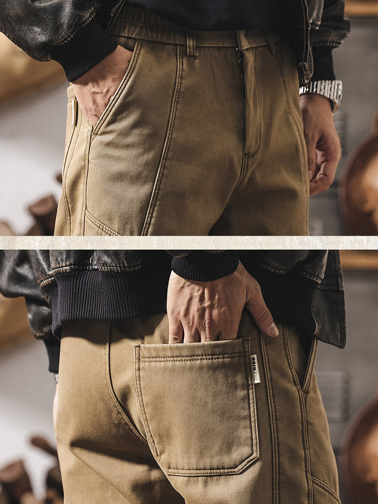 Herrenhose aus 100 % Baumwolle mit weitem Bein und kontrastierenden Nähten im Retro-Stil