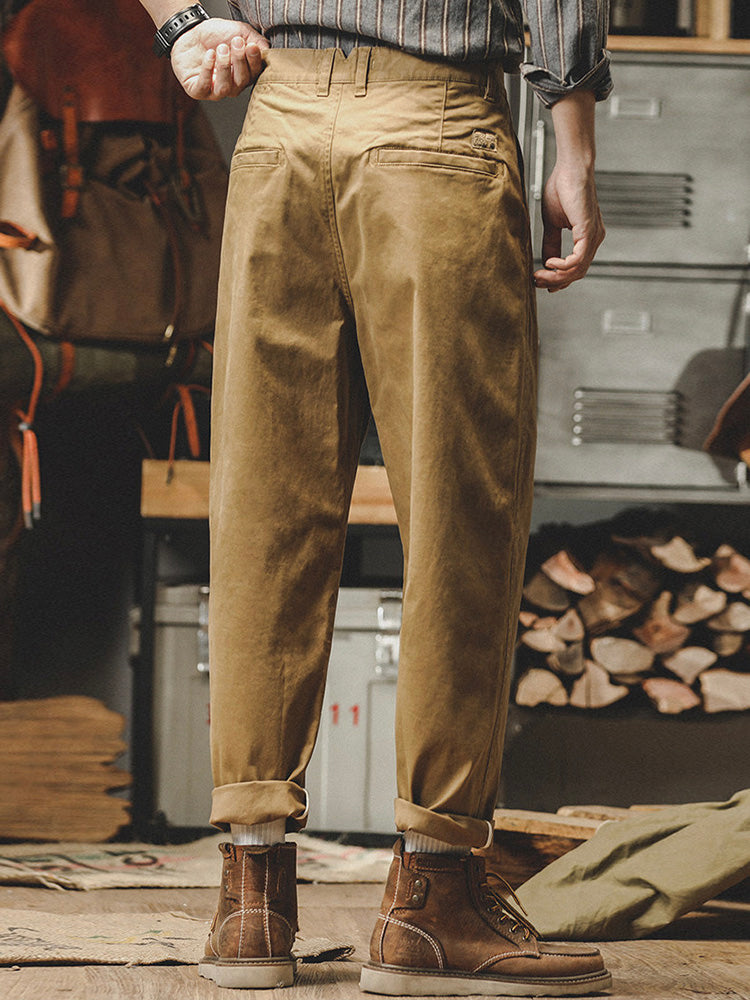 Pantaloni chino da uomo affusolati, effetto vintage