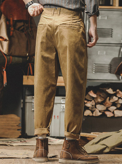 Pantaloni chino da uomo affusolati, effetto vintage
