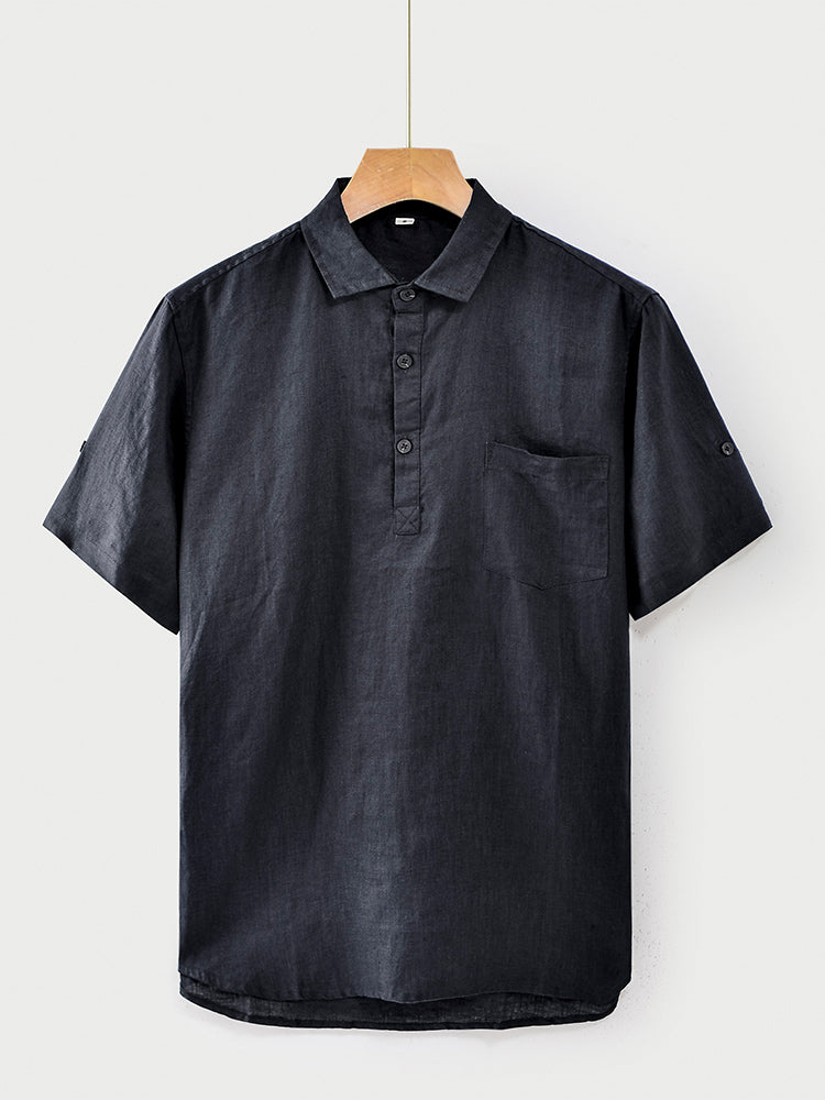 Kurzarm-Poloshirt für Herren aus 100 % Leinen