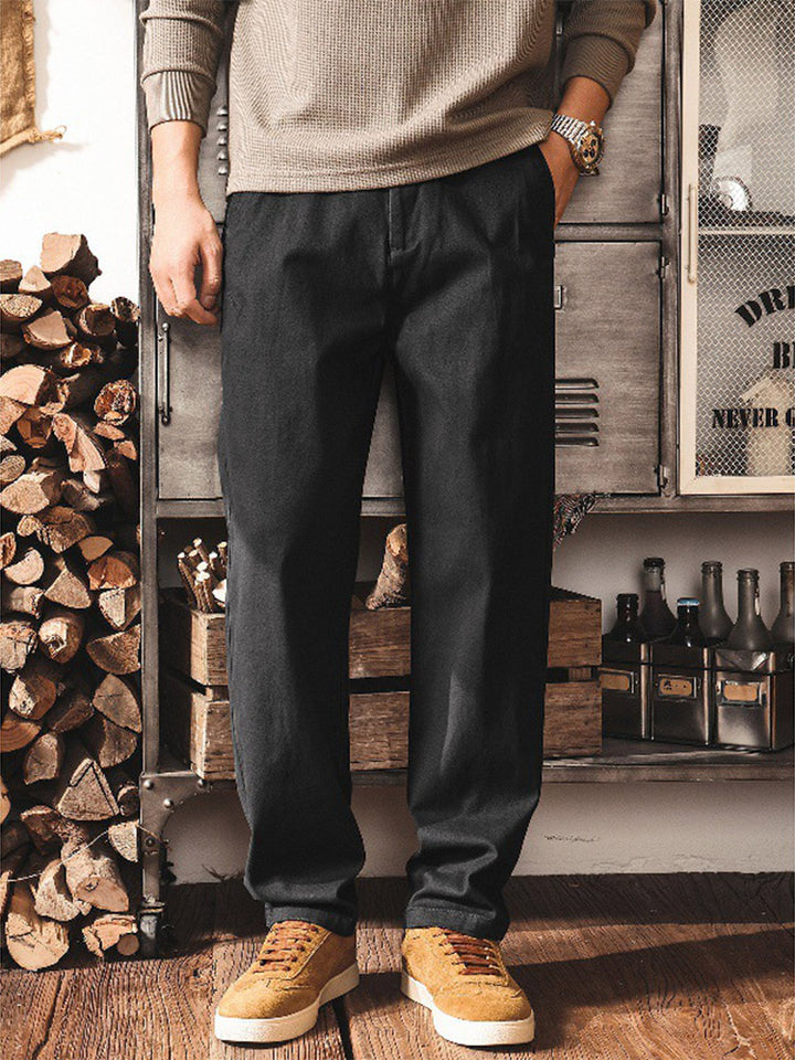 Pantaloni chino da uomo in stile workwear rétro, in cotone con vita elasticizzata