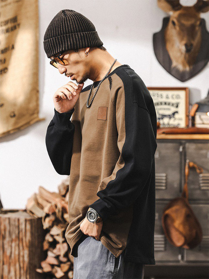 Sweat-shirt pour homme à col rond, 100 % coton, au design « color-block »