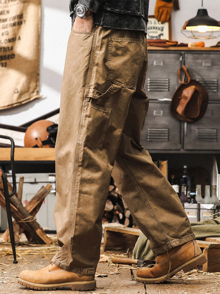 Pantaloni da uomo a gamba larga in 100% cotone, stile cargo rétro