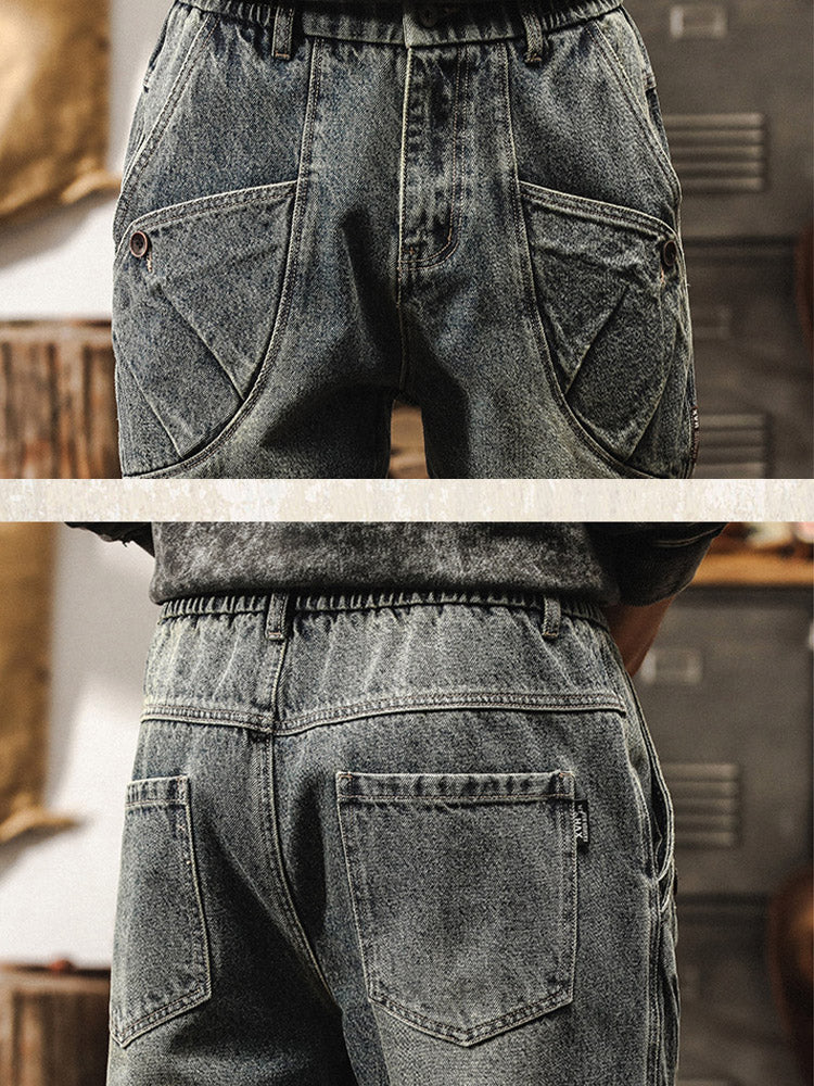 Herrenjeans mit weitem Bein, Vintage-Waschung und elastischen Beinabschlüssen