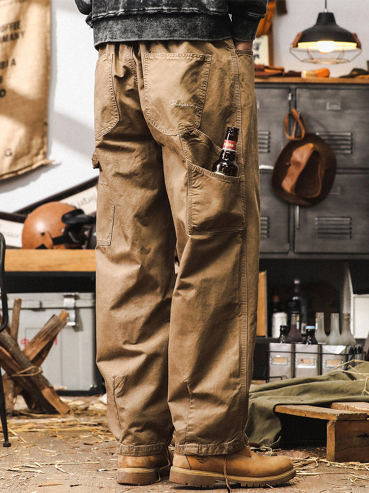 Pantaloni da uomo a gamba larga in 100% cotone, stile cargo rétro