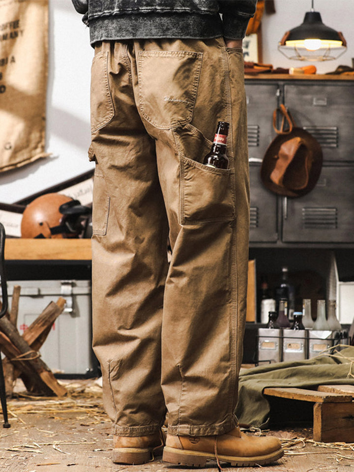 Pantaloni da uomo a gamba larga in 100% cotone, stile cargo rétro