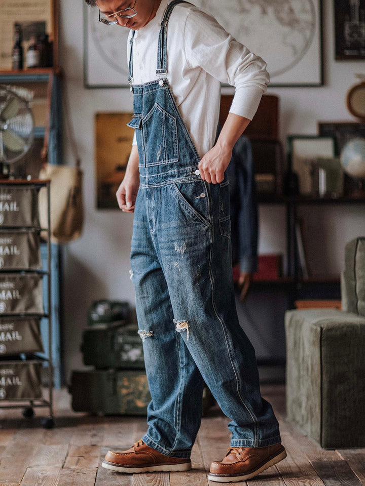 Salopette in denim usurato da uomo