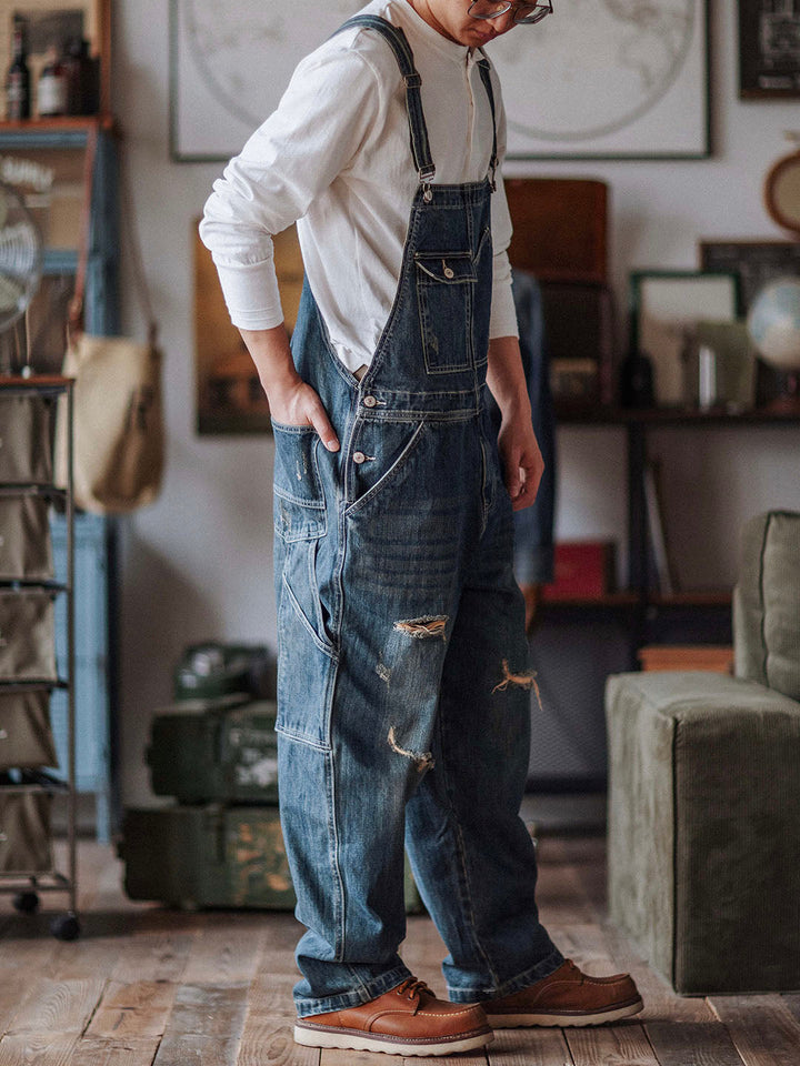 Salopette in denim usurato da uomo