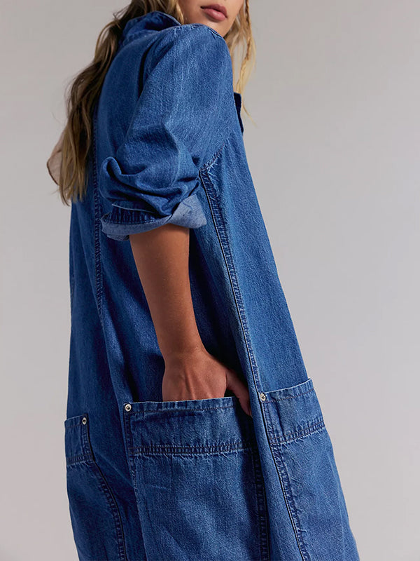 Damen-Jumpsuit aus Denim mit weitem Bein
