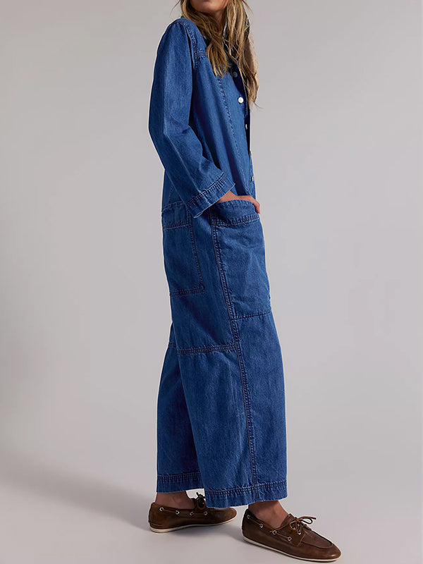 Tuta intera da donna in denim a gamba larga stile utility