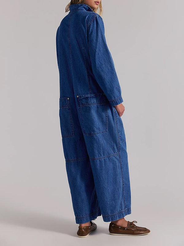 Tuta intera da donna in denim a gamba larga stile utility