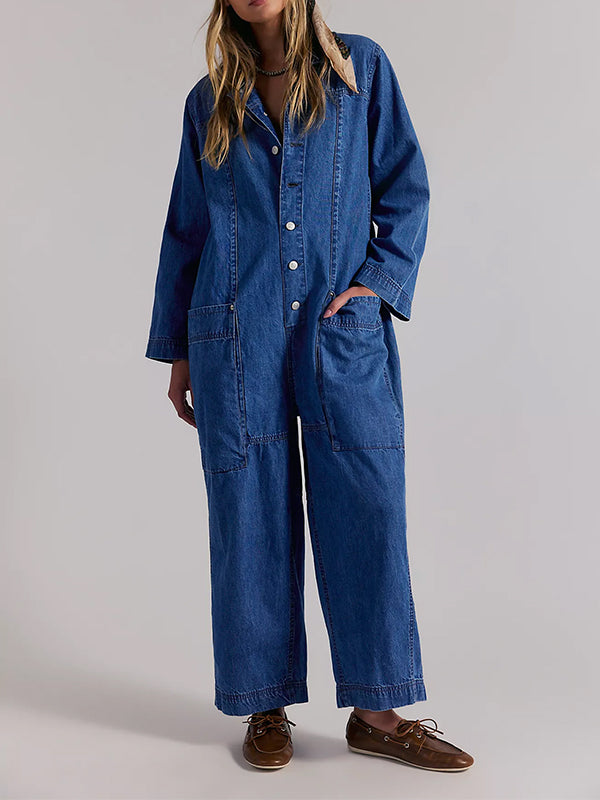 Tuta intera da donna in denim a gamba larga stile utility