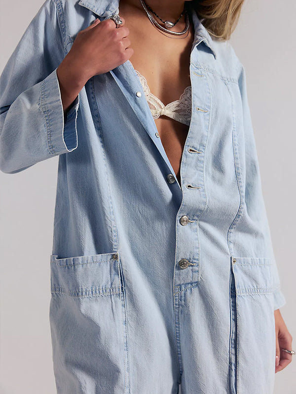 Tuta intera da donna in denim a gamba larga stile utility