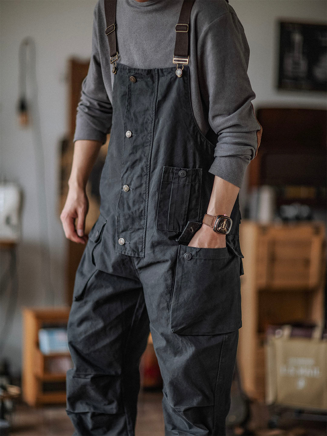 Salopette en toile boutonnée pour homme