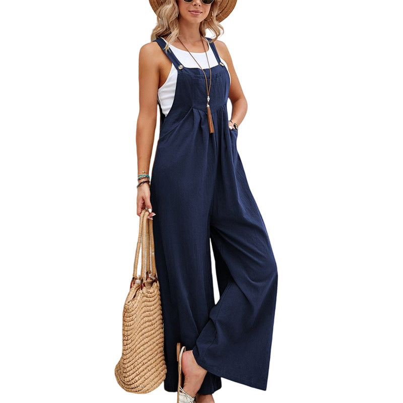 Jumpsuit mit weitem Bein und Riemen mit Knopfleiste und Tasche