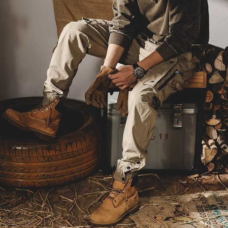 Pantaloni cargo jogger da uomo in cotone elasticizzato con multitasche