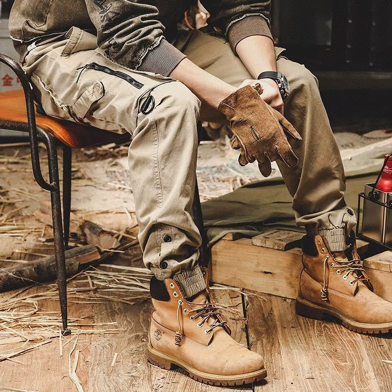Pantaloni cargo jogger da uomo in cotone elasticizzato con multitasche