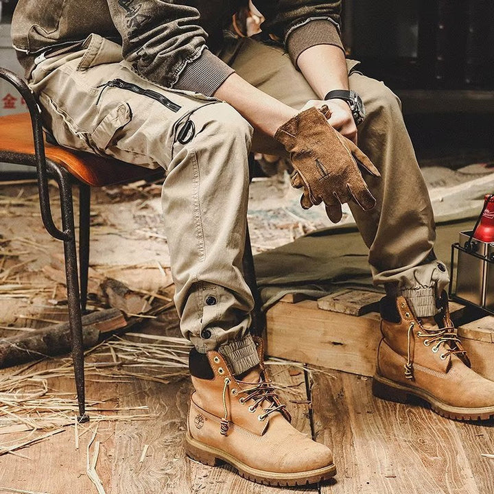 Pantaloni cargo jogger da uomo in cotone elasticizzato con multitasche