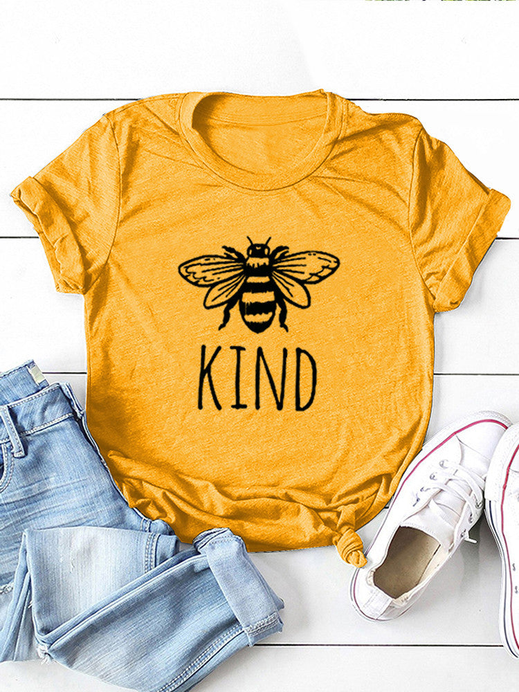 Damen-T-Shirt „Bee Kind“ aus Baumwolle mit Grafikprint