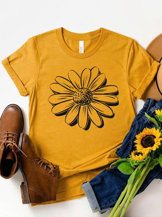 T-shirt da donna con stampa girasoli
