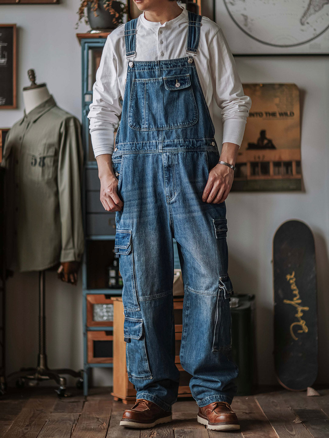 Salopette en jean pour homme avec poches cargo