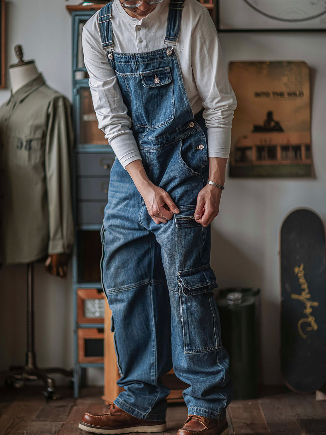 Salopette en jean pour homme avec poches cargo