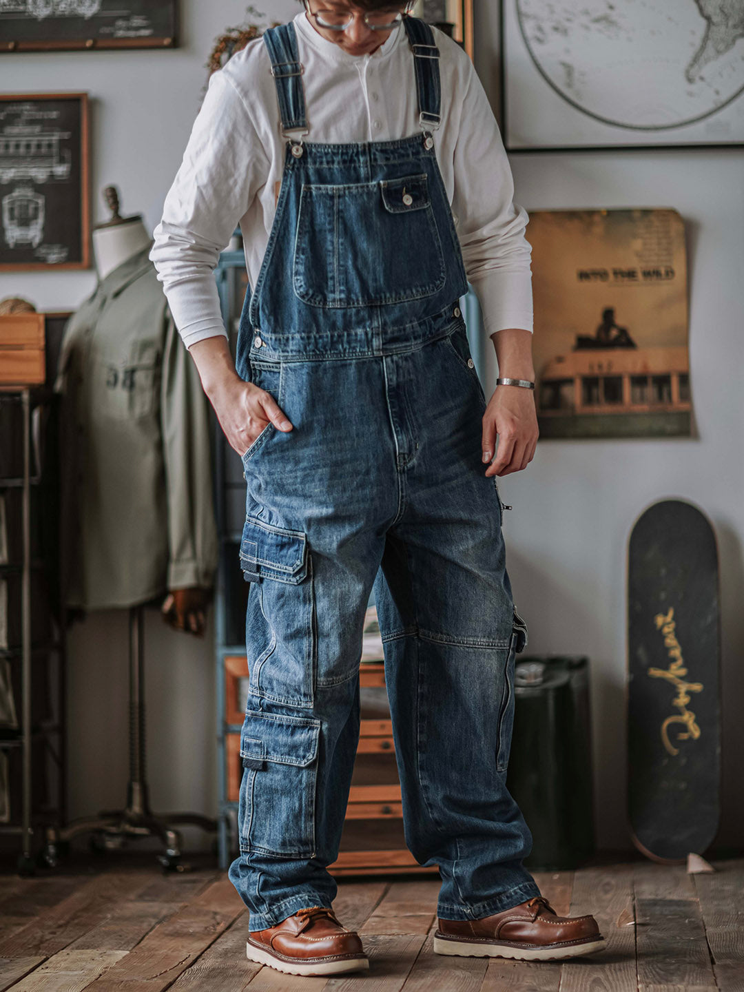 Salopette en jean pour homme avec poches cargo