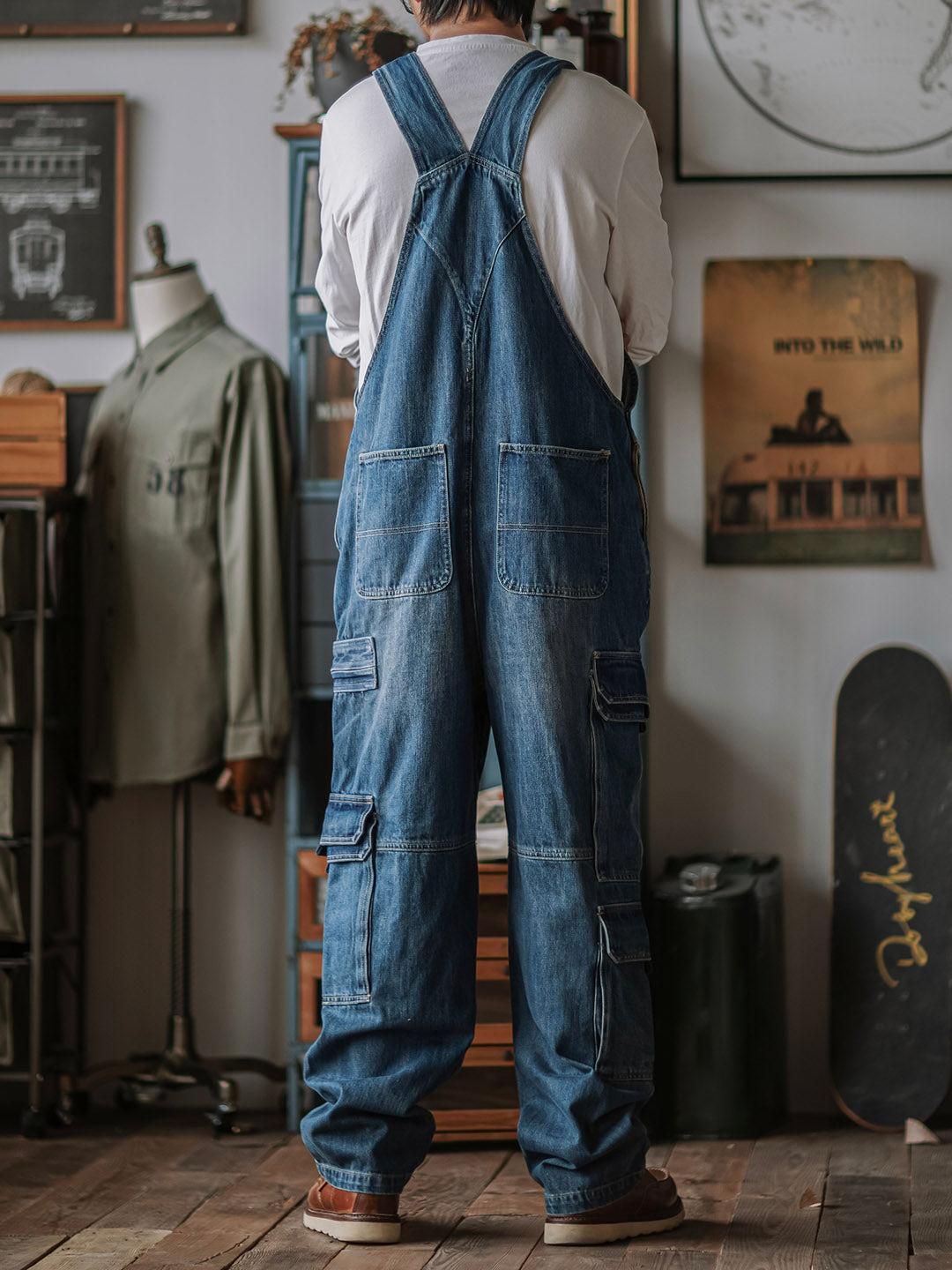 Salopette en jean pour homme avec poches cargo