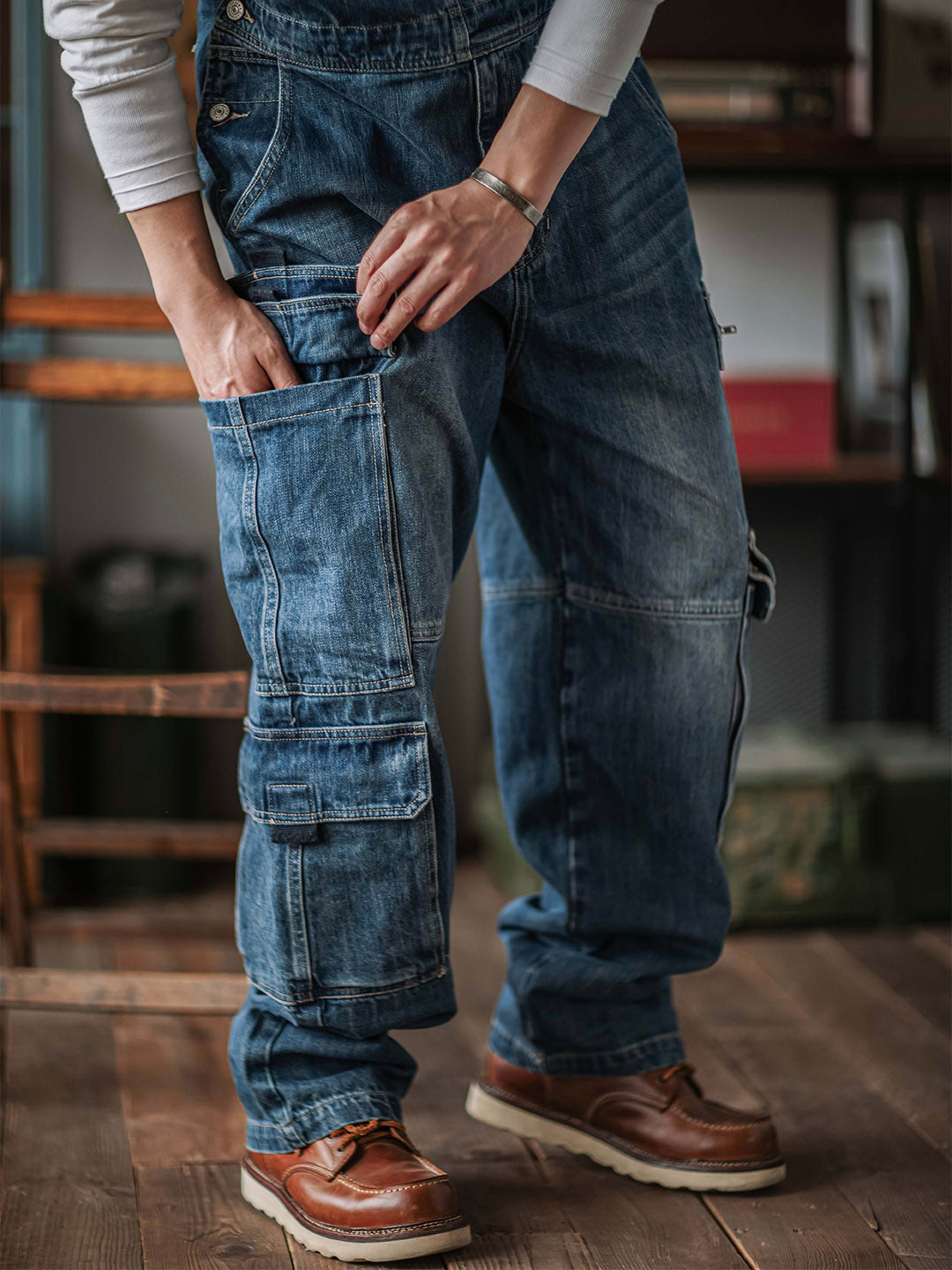 Salopette en jean pour homme avec poches cargo