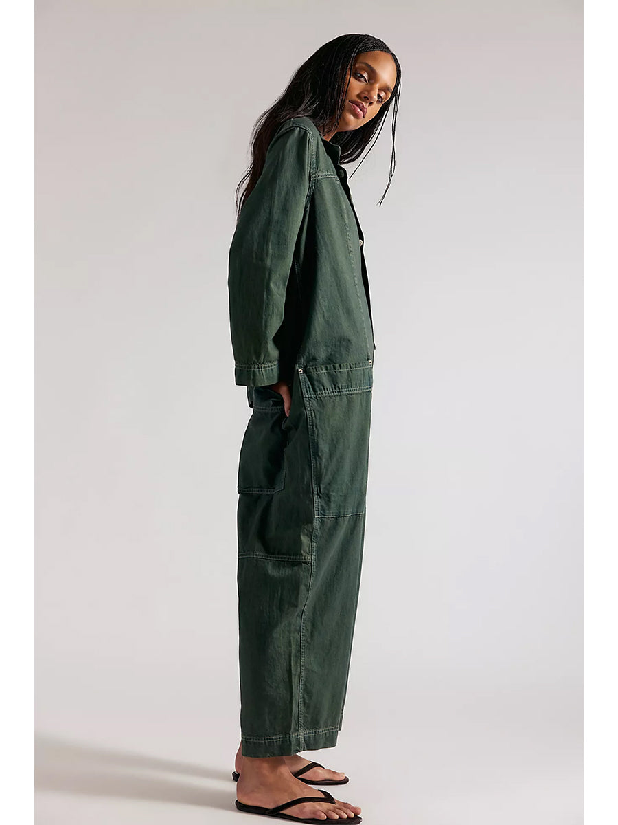 Combinaison-pantalon en jean à jambes larges pour femme