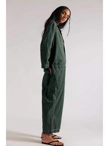 Combinaison-pantalon en jean à jambes larges pour femme